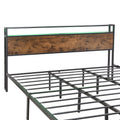 Industrial King Bed Frame With Led Lights And 2 Usb Ports, Bed Frame King Size With Storage, Noise Free, No Box Spring Needed, Rustic Brown Box Spring Not Required King Antique Brown Metal Brown Bedroom Industrial Metal & Wood