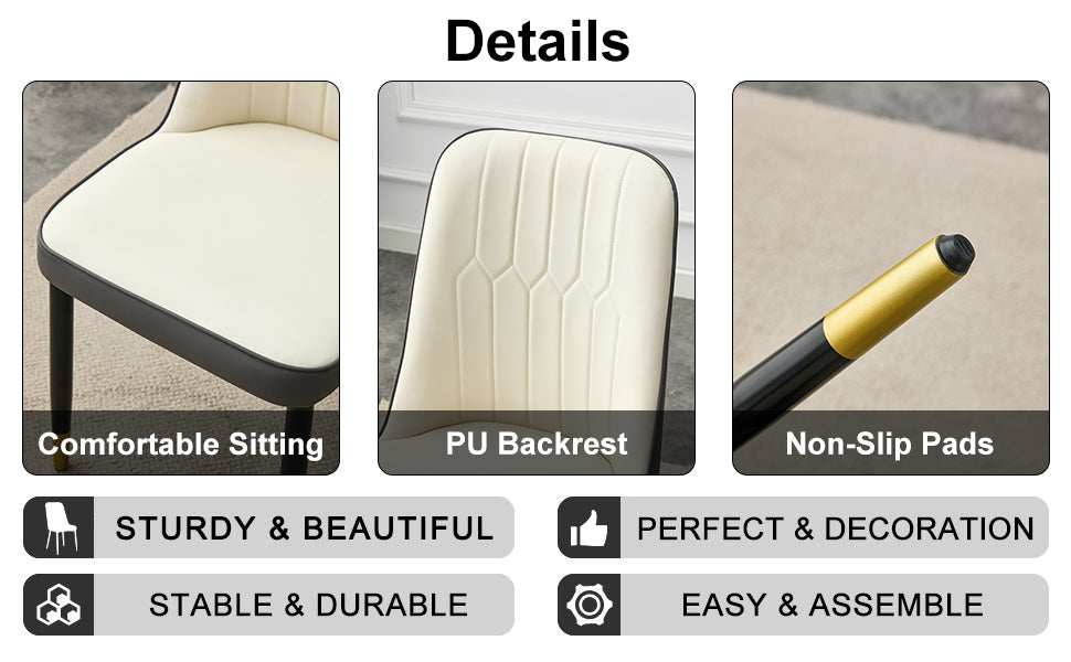 Large Modern Minimalist Rectangular Dining Table With 0.39 "Imitation Marble Black Tabletop And Golden Metal Legs, Paired With Chairs With Pu Cushions And Black Metal Legs. F 1537 C 007 Black Gold Glass Metal