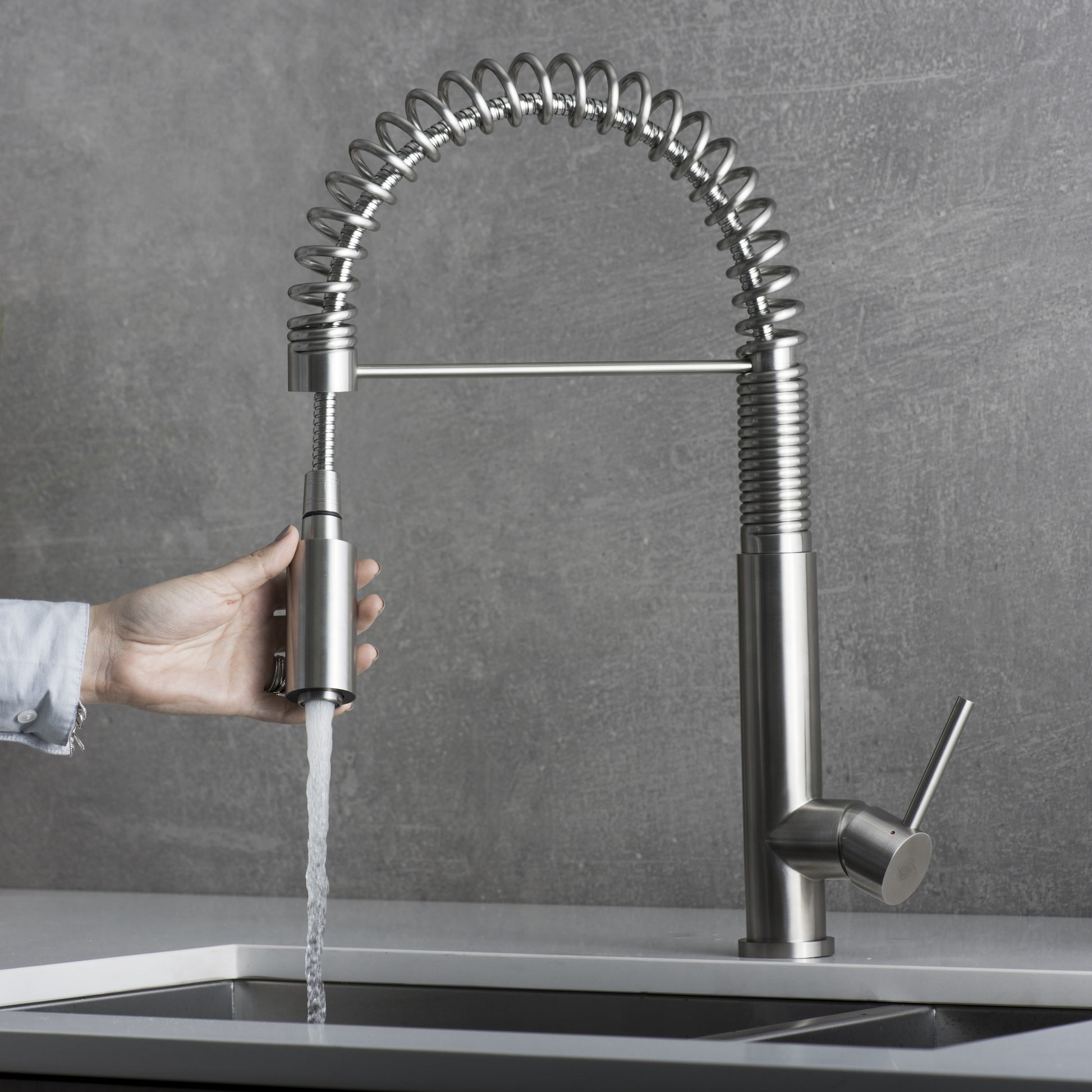 Dax Single Handle Pull Down Kitchen Faucet Brushed Finish Steel Gray Stainless Steel