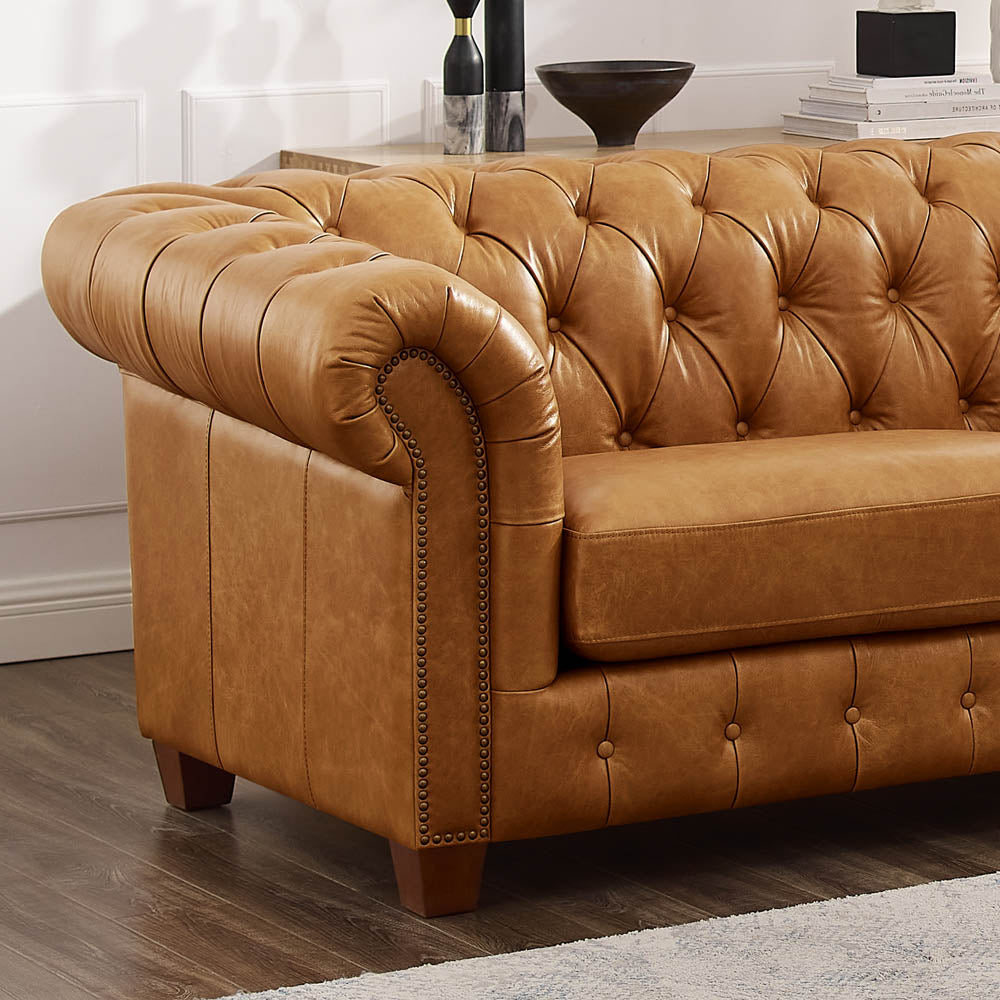 Kingston Waxy Pull Up Leather Sofa Brown Down Filling Genuine Leather 3 Seat