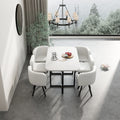Modern 7 Pieces Dining Table Set, Rectangle Dining Table With 6 Chairs For Dining Room, Kitchen White Pu Leather
