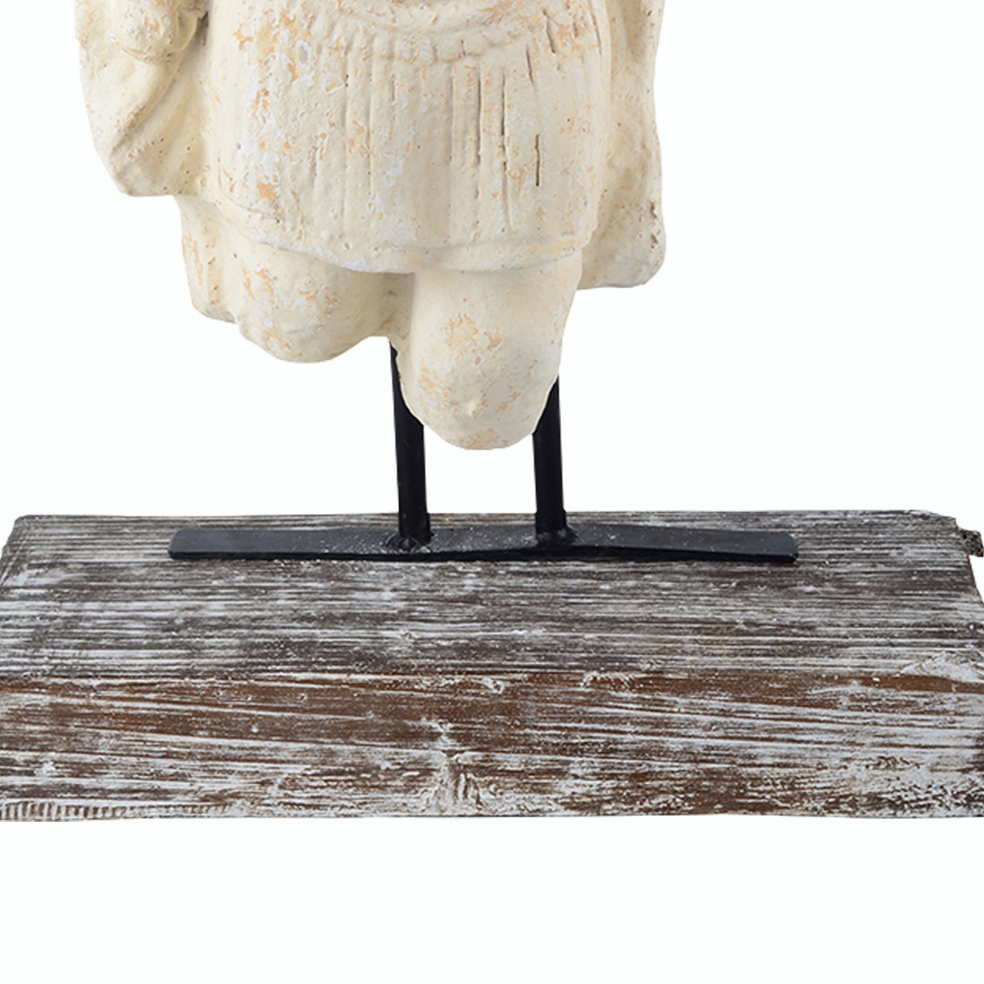 Magnesia And Metal Garden Angel Bust On A Wooden Pedestal, Beige Beige Magnesium Oxide