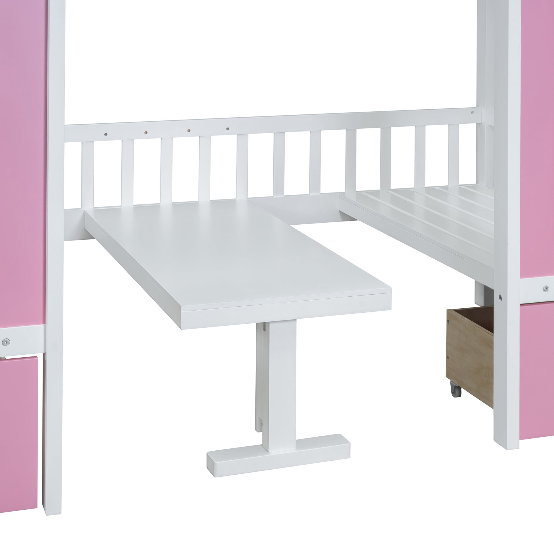 Twin Over Twin Bunk Bed With Changeable Table, Bunk Bed Turn Into Upper Bed And Down Desk Pink Twin Pink Solid Wood