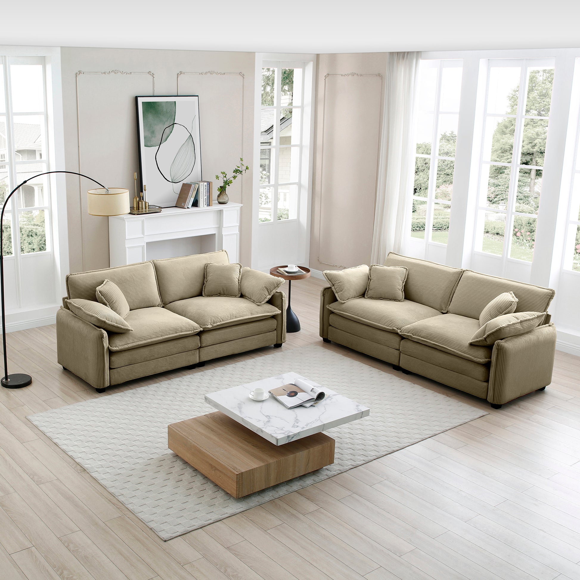 Modern Living Room Sofa Two Piece Set, Suitable For Living Room And Bedroom Sofa Set, Consists Of Two Pieces Of 2 Seater Sofa,Tan Corduroy Tan Corduroy 4 Seat