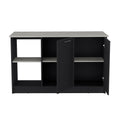 Kitchen Island With Large Countertop, Open Storage Shelves And Double Door Cabinet, Black Onyx Black Solid Wood Mdf Engineered Wood