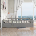 Full Size Floor Bed, Integral Construction With Super High Security Barrier, Door, Children'S Floor Bed Frame, Montessori Wooden Children'S Floor Bed, Support Slat Grey Box Spring Required Full Grey Wood Brown Bedroom American Design,Artsy Pine Bed Frame