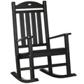 Outsunny Outdoor Rocking Chair, All Weather Resistant Hdpe Rocking Patio Chairs With Rustic High Back, Armrests, Oversized Seat And Slatted Backrest, 350Lbs Weight Capacity, Black Black Plastic