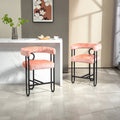 Coolmore Bar Stools Set Of 2, Modern Bar Stool With Back, Black Metal Frames, Upholstered Bar Stools For Kitchen Island, Pub, Club Pink Chenille Pink Dining Room Foam Chenille
