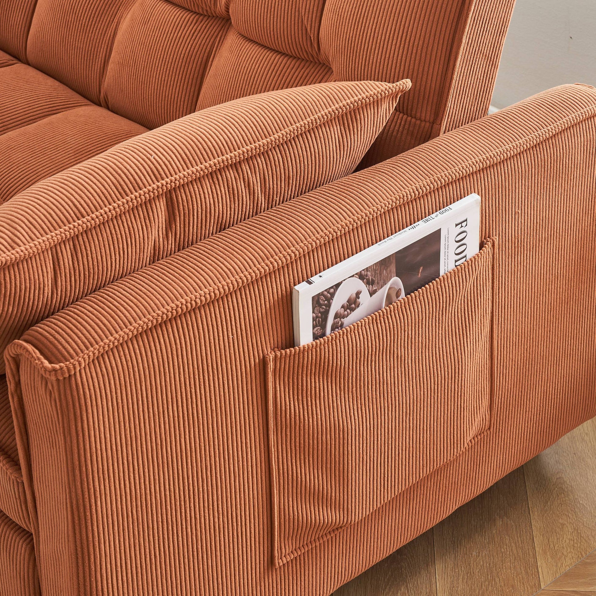 Folding Sofa Bed, Adjustable Back, Access Sofa, Recliner, Single Bed, Orange Orange Corduroy 2 Seat