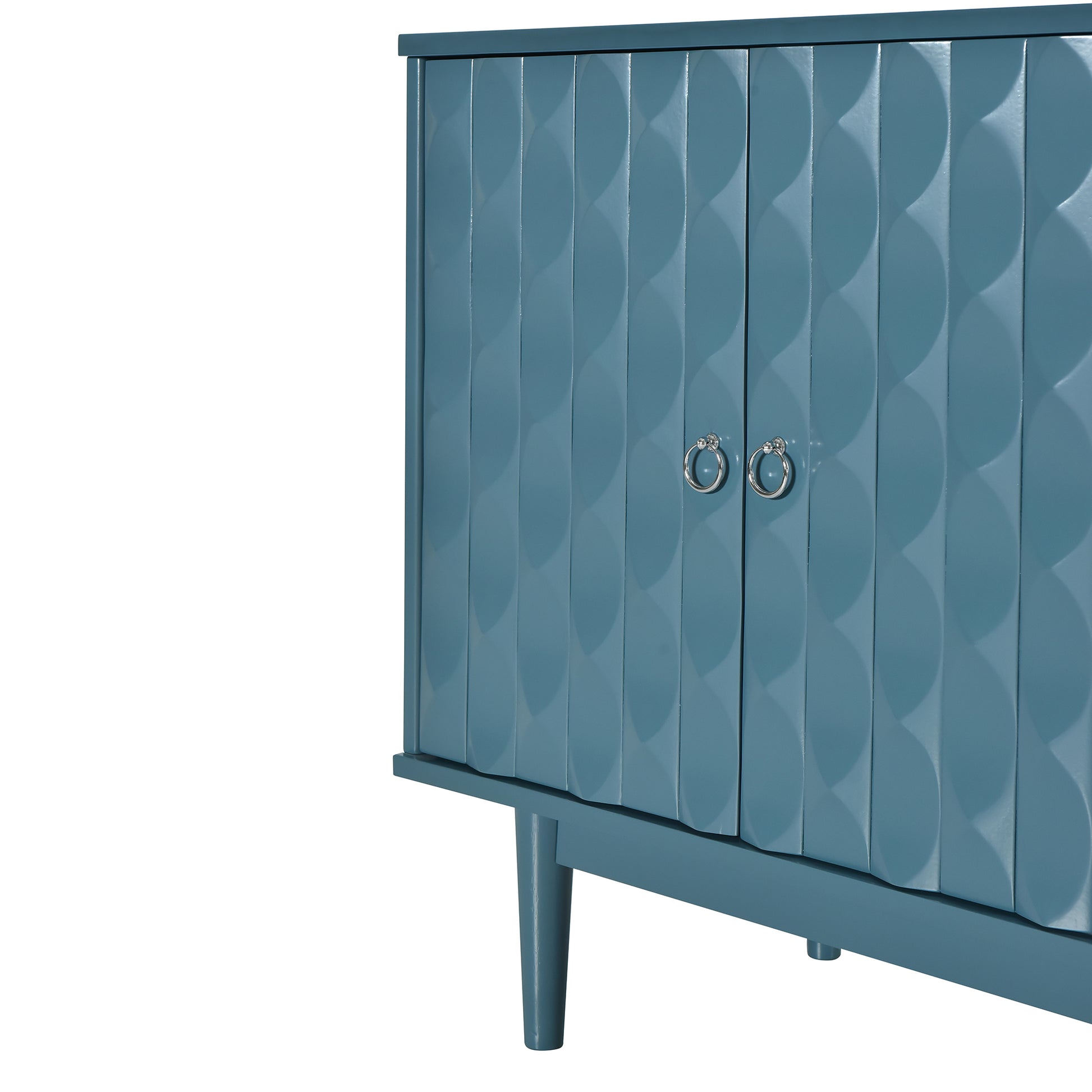 Modern 4 Door Sideboard With Convex Pattern Doors And 2 Silver Handle For Living Room, Dining Room, Kitchen Navy Navy Mdf