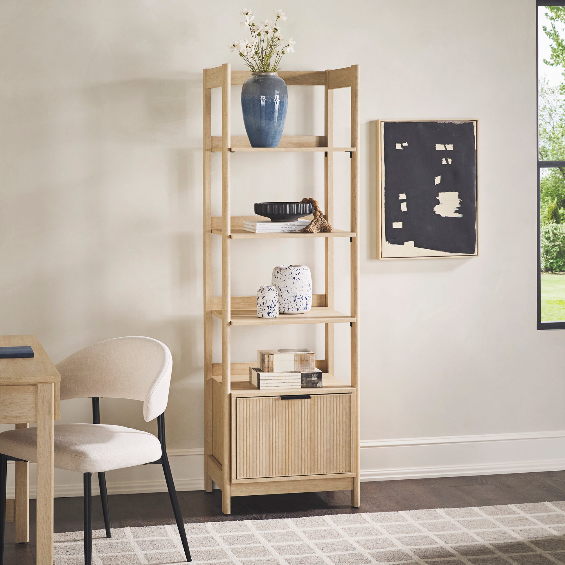 Transitional Narrow Bookshelf With Drawer On Bottom Oak Oak Mdf Mdf