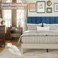 Queen Bed Frame, Wood With Wood Headboard Bed Frame With Upholstered Headboard Wood Foundation With Wood Slat Support No Box Spring Needed Easy Assembly Box Spring Not Required Queen Antique Grey White Wood Bedroom Pine Bed Frame Metal & Wood