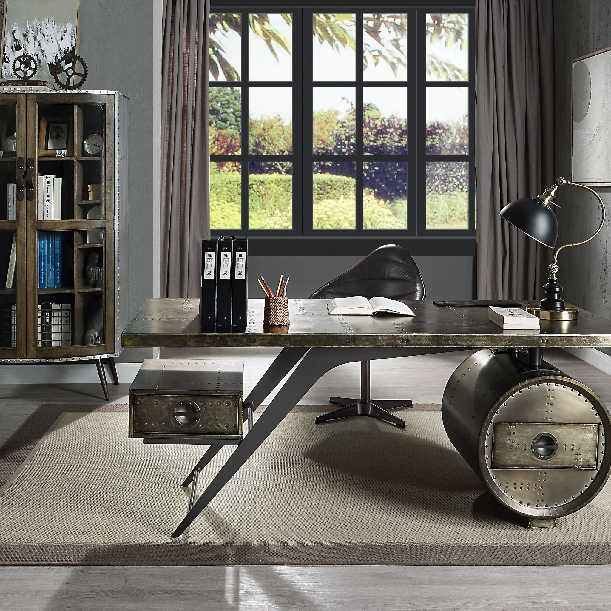 Brancaster Executive Desk W Usb, Bronze Aluminum Finish Of02586 Bronze Plywood