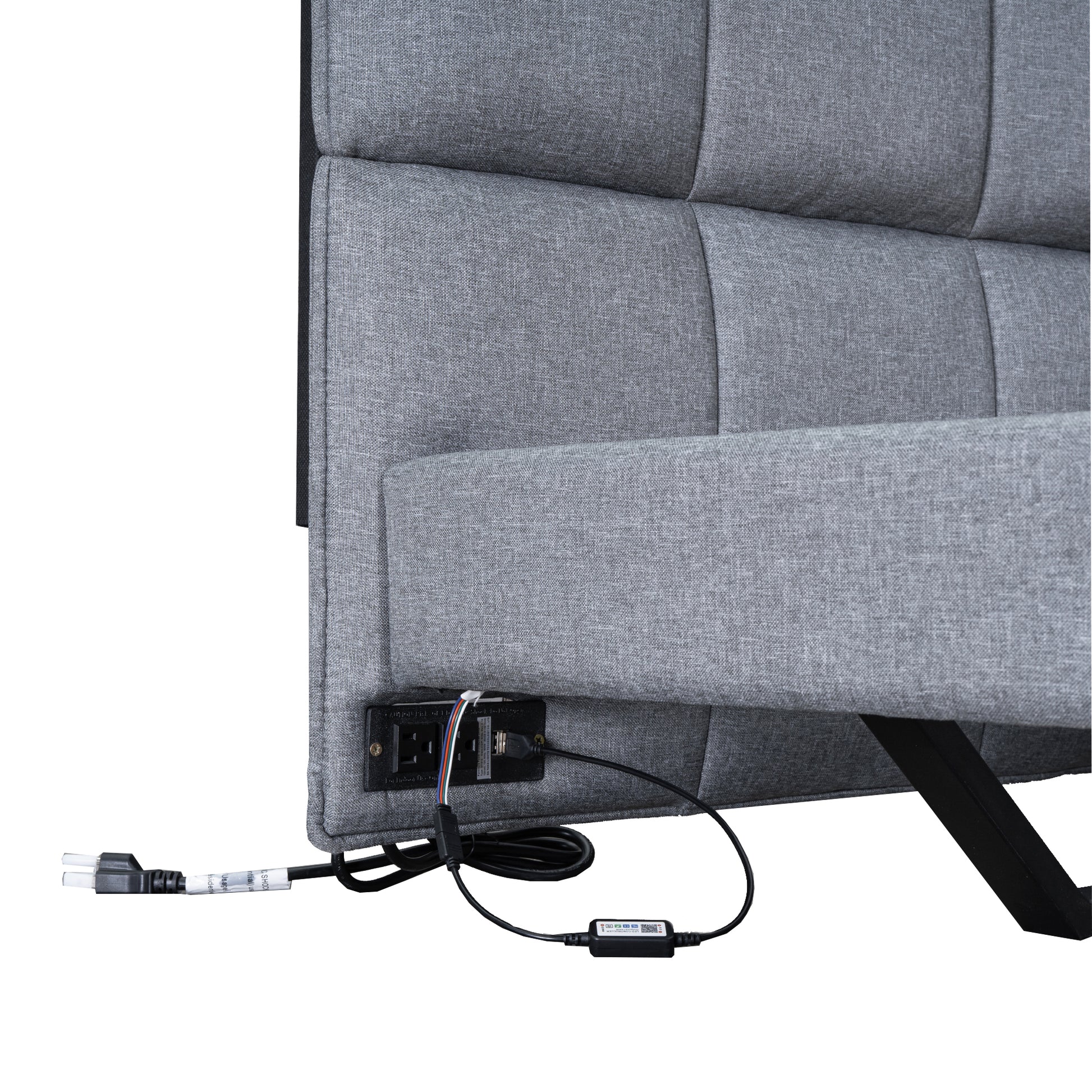 Full Size Upholstered Platform Bed With Led Lights,Usb Ports And Outlets,Linen Fabric,Gray Full Gray Wood Metal