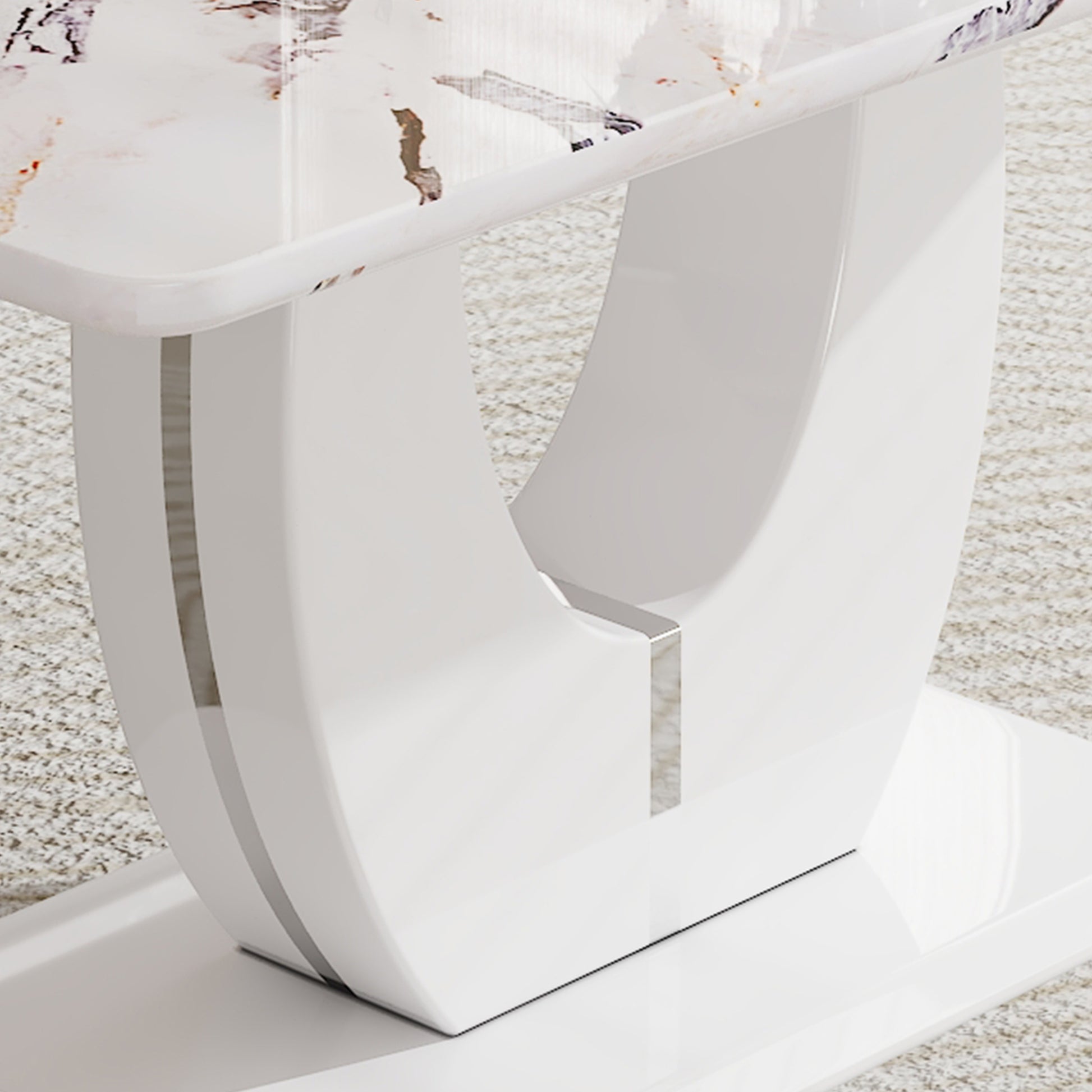 Table And Chair Set, Modern Luxurious White Imitation Marble Pattern Mdf Dining Table,Rectangular Dining Table, Matched With Uniquely Shaped Pu High Backrest Seats,Suitable For Various Occasions. White Black Seats 4 Mdf