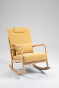Rocking Chair Upholstered Fabric Rocking Armchair Indoor With High Backrest Glider Chairs And Lumbar Pillow For Living Room Yellow Linen
