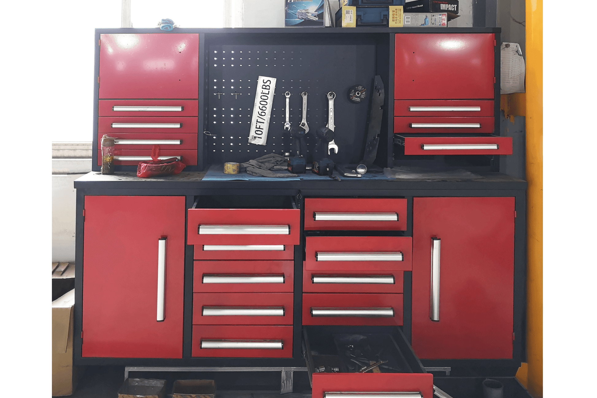 7' Garage Storage Cabinet With Workbench 18 Drawers & 4 Cabinets & Pegboard Red Steel