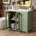 36 Inch Bathroom Vanity With Two Soft Close Doors, Adjustable Shelves And Three Soft Close Drawers Green Bathroom Solid Wood Mdf