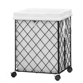 Laundry Basket With Wheels, Rolling Laundry Hamper, Detachable And Washable Lining, Metal Frame, Suitable For Bedrooms, Bathrooms, Laundry Rooms, White White Black 1 Foldable Freestanding Boho