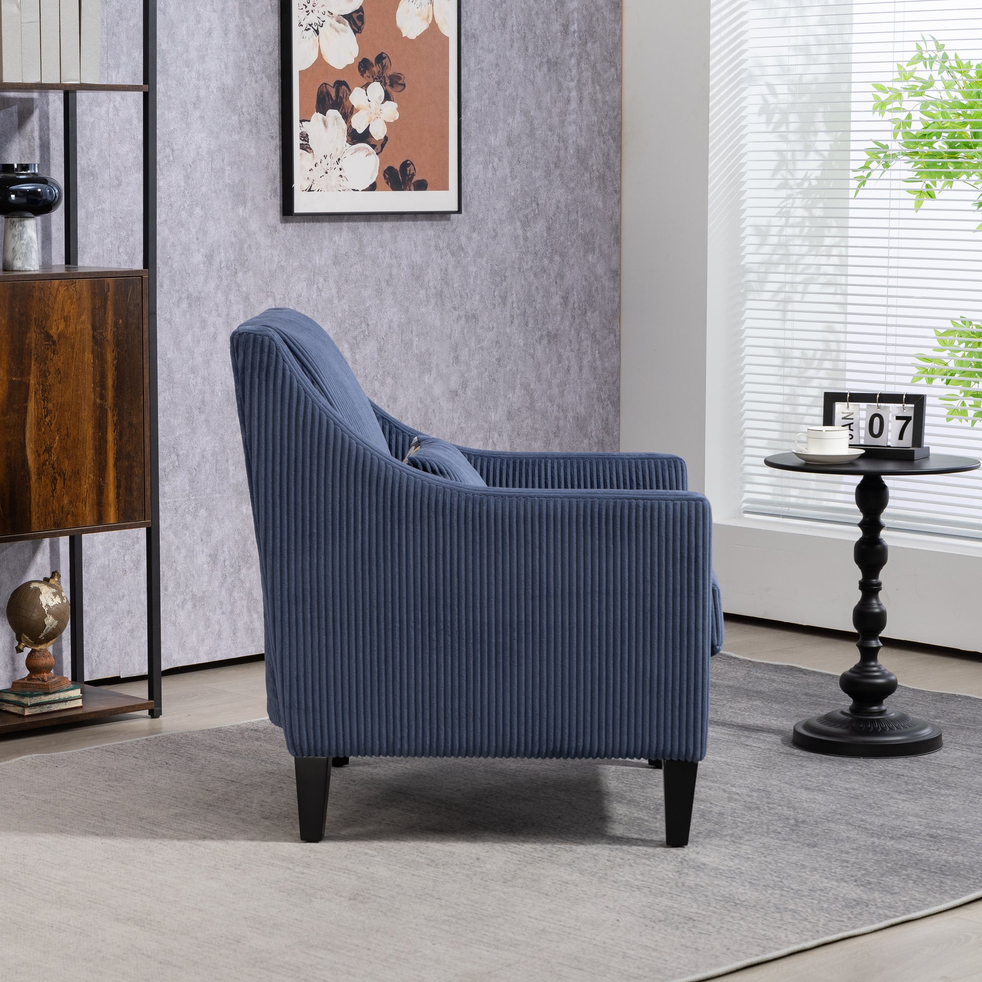 Coolmore Modern Accent Chair,Upholstered Armchair With Scooped Arms For Bedroom,Apartment,Studio,Office,Waiting Room Blue Corduroy Blue Primary Living Space Foam Corduroy