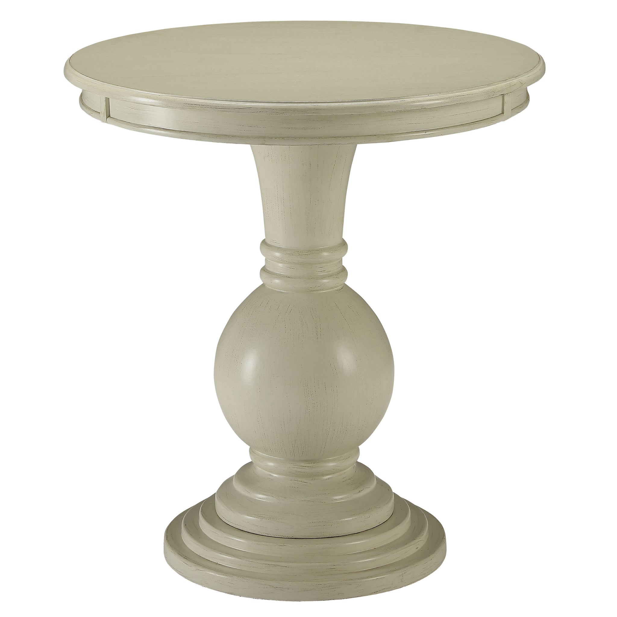 Antique White Accent Table With Pedestal Base Antique White Primary Living Space Farmhouse,Modern Round Wood Pedestal