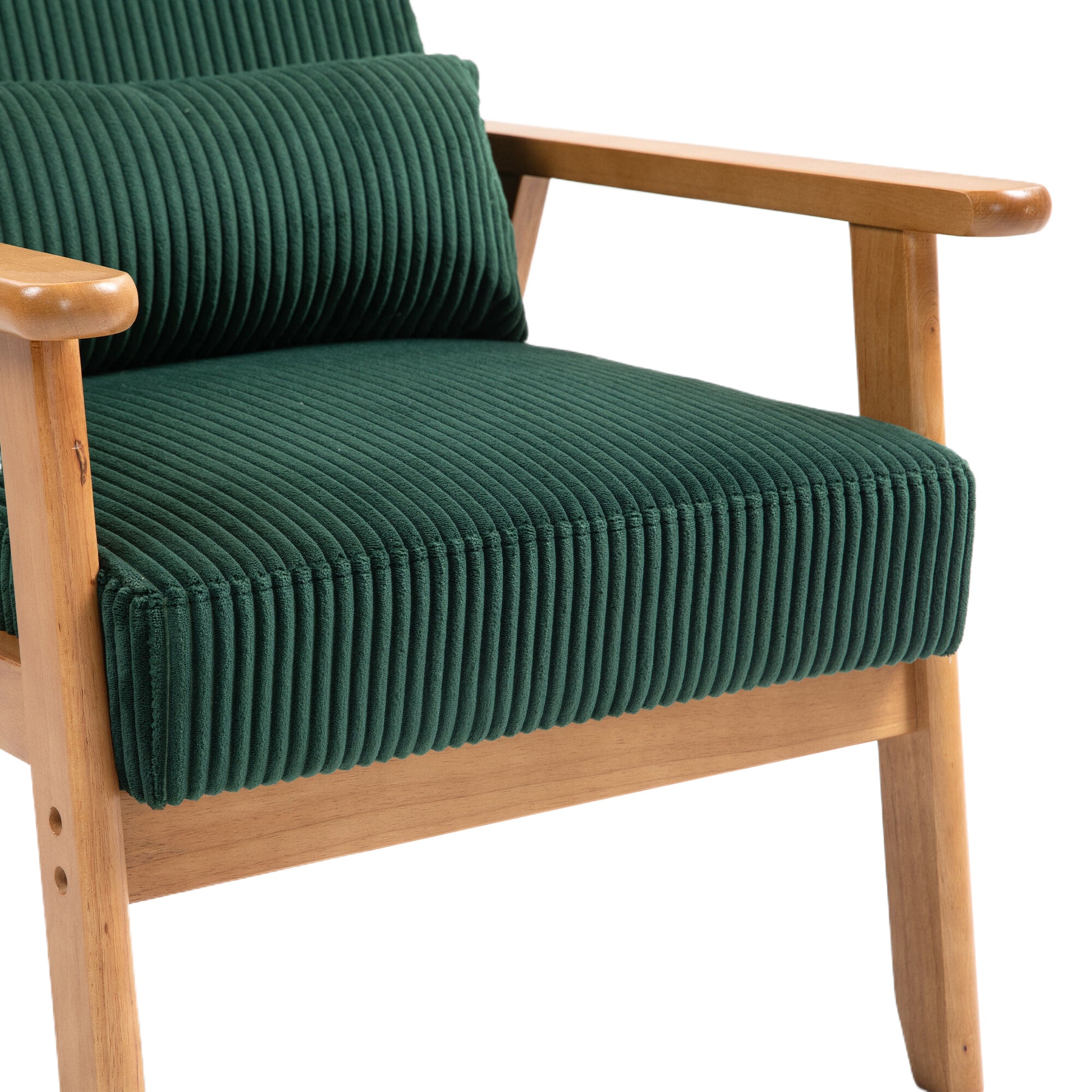 Leisure Chair With Solid Wood Armrest And Feet, Leisure Chair, Wood Frame, Velvet, L, Solid Rubber Wood Legs, Mid Century Modern Accent Chair, For Living Room Bedroom Studio Chair Emerald Corduroy