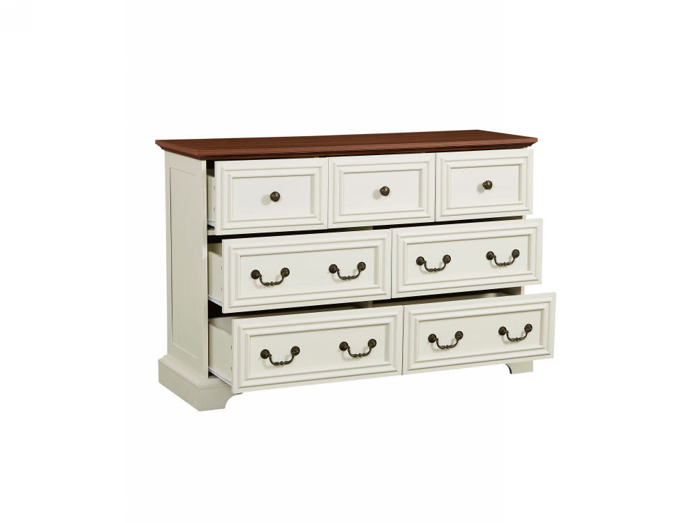 Farmhouse 7 Drawers Dresser For Bedroom, Rustic Chest Of Drawers With Natural Texture, Vintage Design, Storage Dressers Organizer For Bedroom, Living Room, Hallway, Antique White Antique Brown White