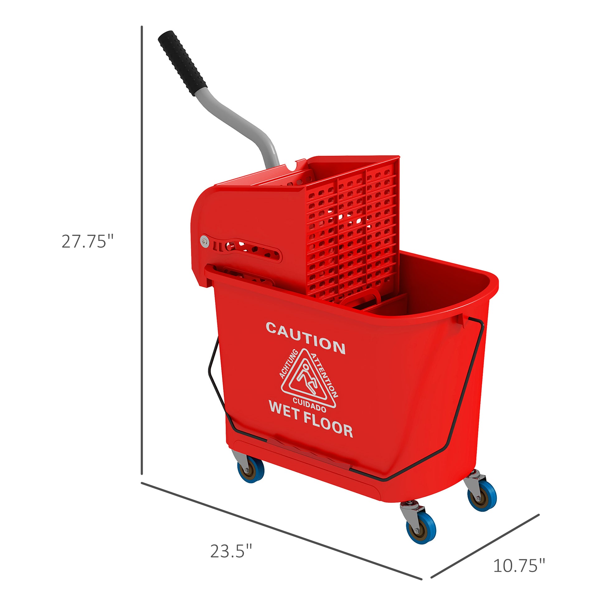 Homcom Mop Bucket With Wringer On Wheels For Floor Cleaning, 21 Quart, Separate Dirty And Clean Water, Red Red Plastic