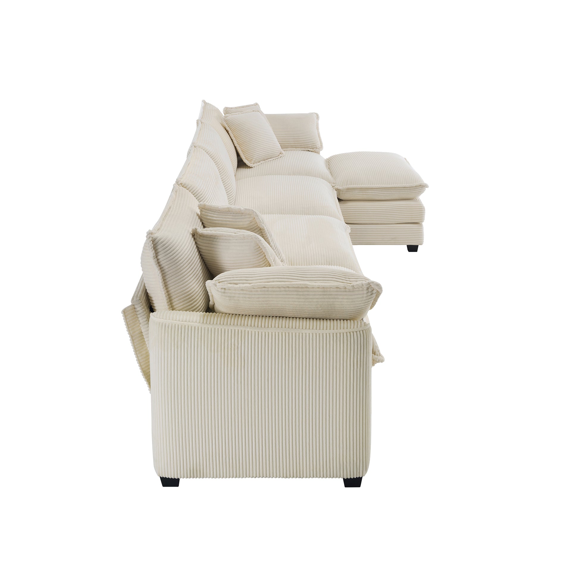 Modern Upholstered L Shape Modular Sectional Sofa, 4 Seater Sofa With With 1 Ottoman, Comfortable Corduroy Fabric Couch Sofa, Light Beige Corduroy Fabirc Beige Corduroy 4 Seat
