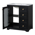 30 Inch Bathroom Vanity With A Soft Close Glass Door, Adjustable Shelves, And Three Drawers Black Bathroom Solid Wood Mdf Glass
