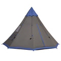 Outsunny 12Ft Camping Tent 6 7 Person 4 Season With 8 Mesh Windows, Outdoor Teepee Tent With Waterproof Material For Family And Friends Camping Blue Polyester