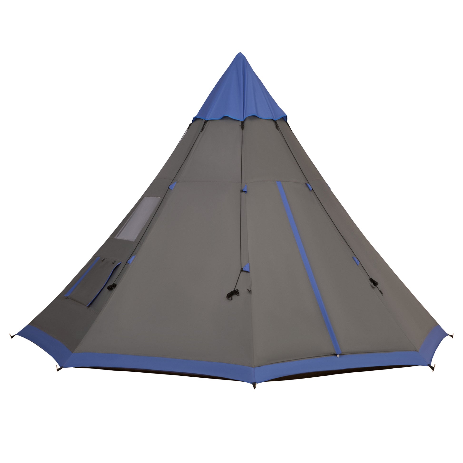 Outsunny 12Ft Camping Tent 6 7 Person 4 Season With 8 Mesh Windows, Outdoor Teepee Tent With Waterproof Material For Family And Friends Camping Blue Polyester