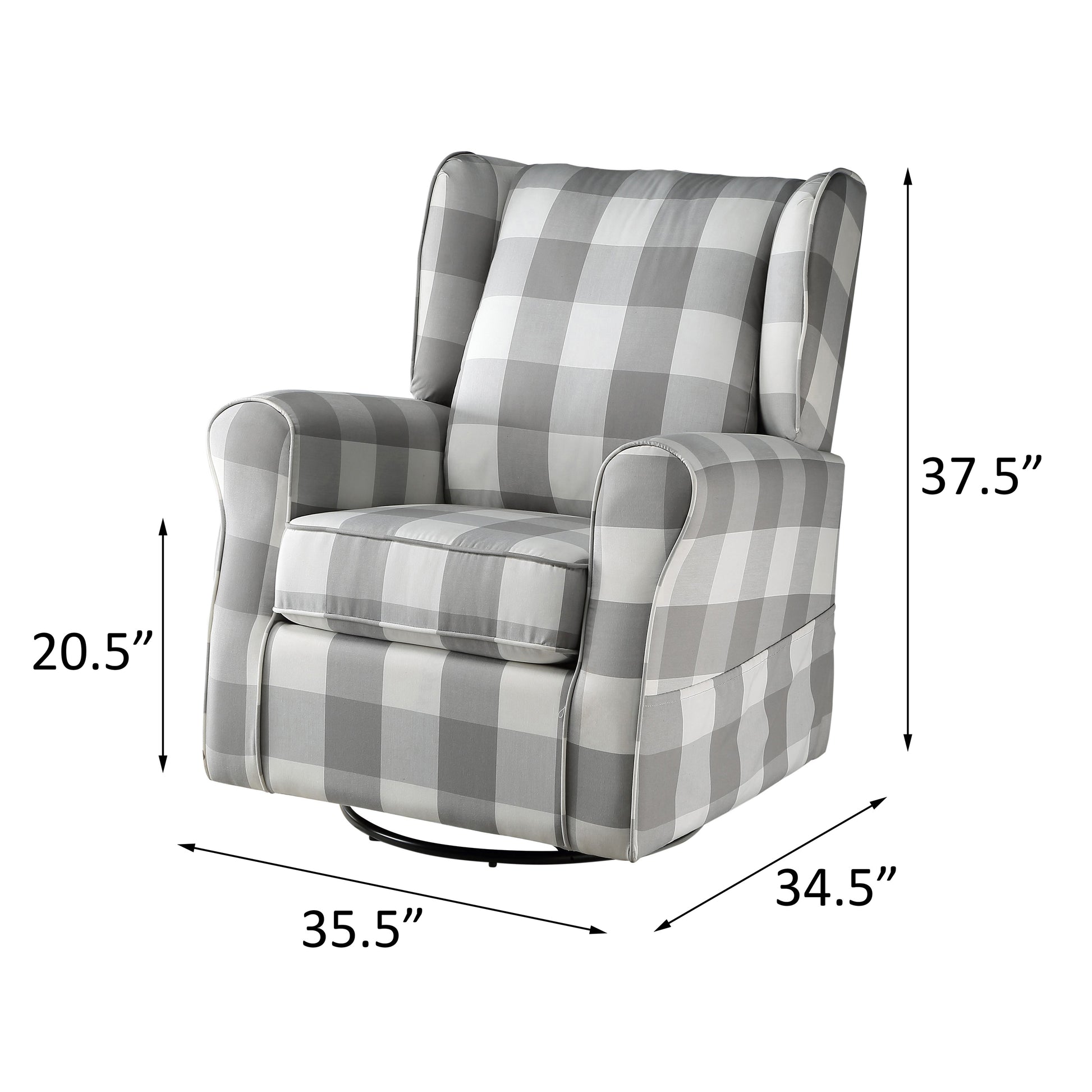Grey And White Rolled Arm Swivel Chair With Glider Grey Primary Living Space Traditional Pine Wood Fabric
