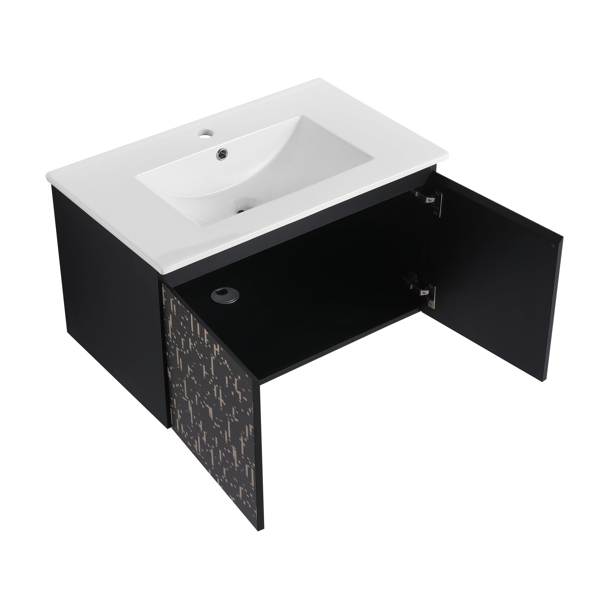 30'' Floating Wall Mounted Bathroom Vanity With Ceramics Sink & Soft Close Cabinet Door, Kd Package Black Bathroom Modern Plywood