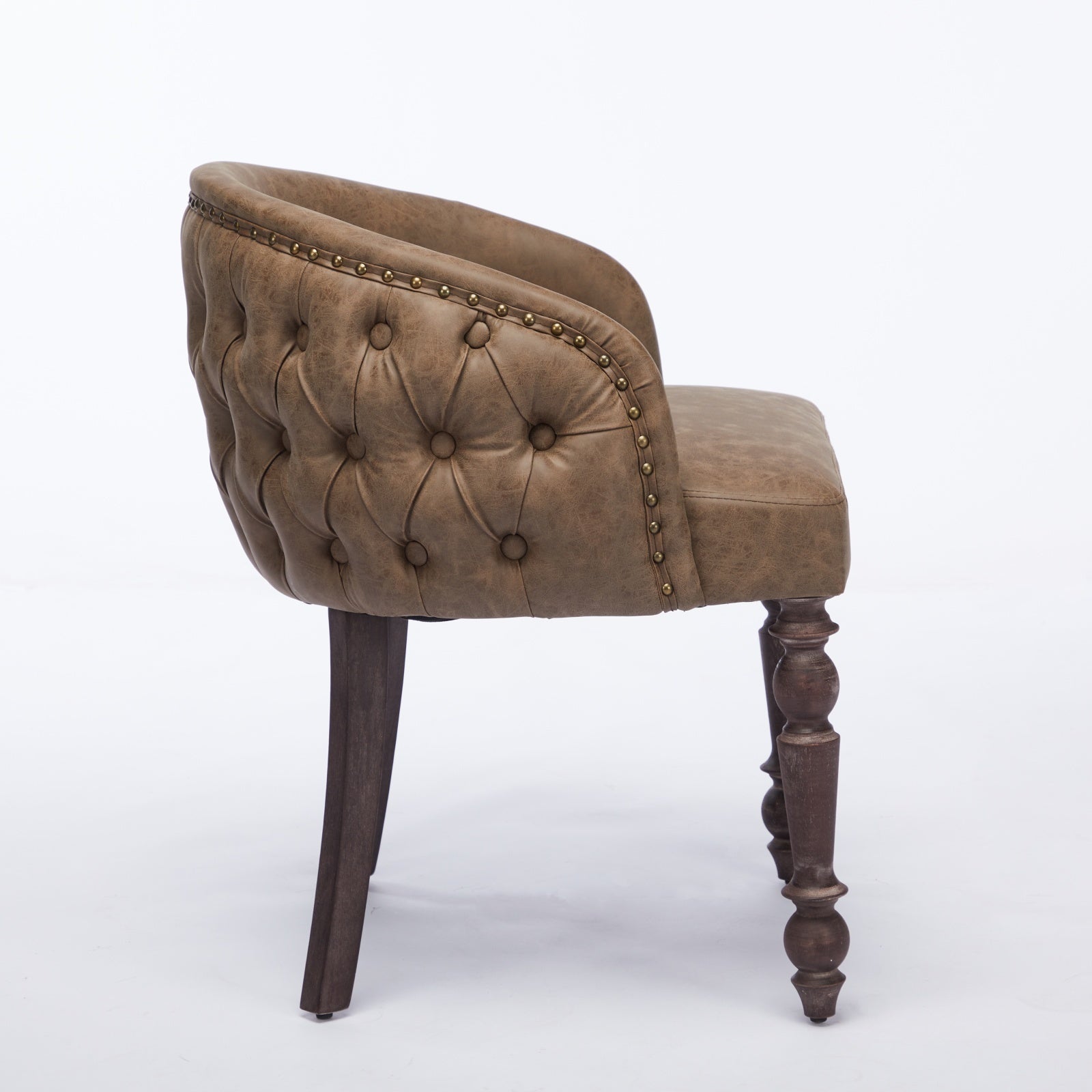 Hand Pulled Buckle Decoration Pu Dining Chair,Accent Leisure Chair, Mid Century Modern Arm Chair With Solid Wood Armrests And Legs, 1 Seat Cushioned Sofa For Living Room Bedroom,Brown Color,Sw1865Br Brown American Design Rubberwood Foam Pu