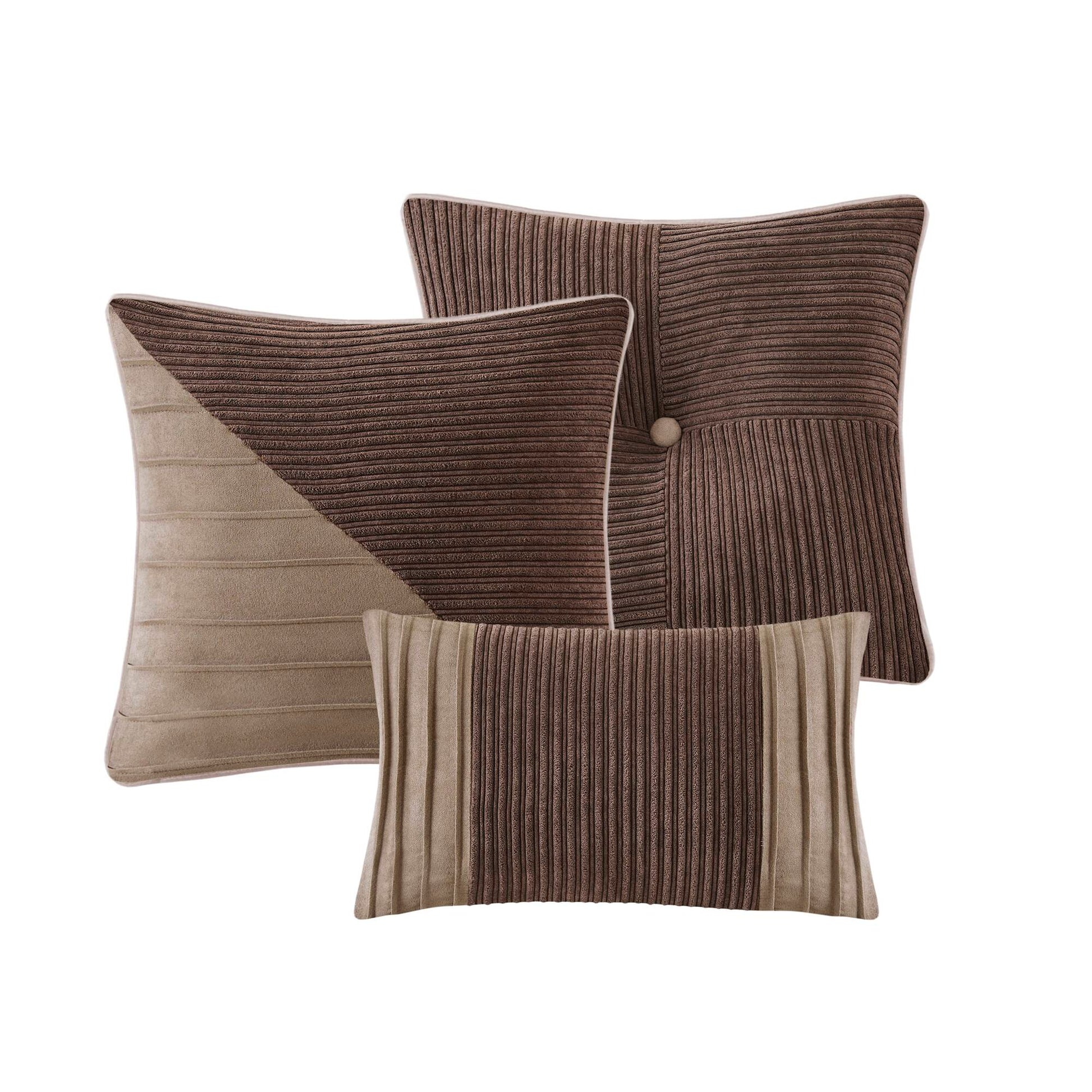 7 Piece Micro Corduroy Comforter Set Brown Cal King Brown Polyester