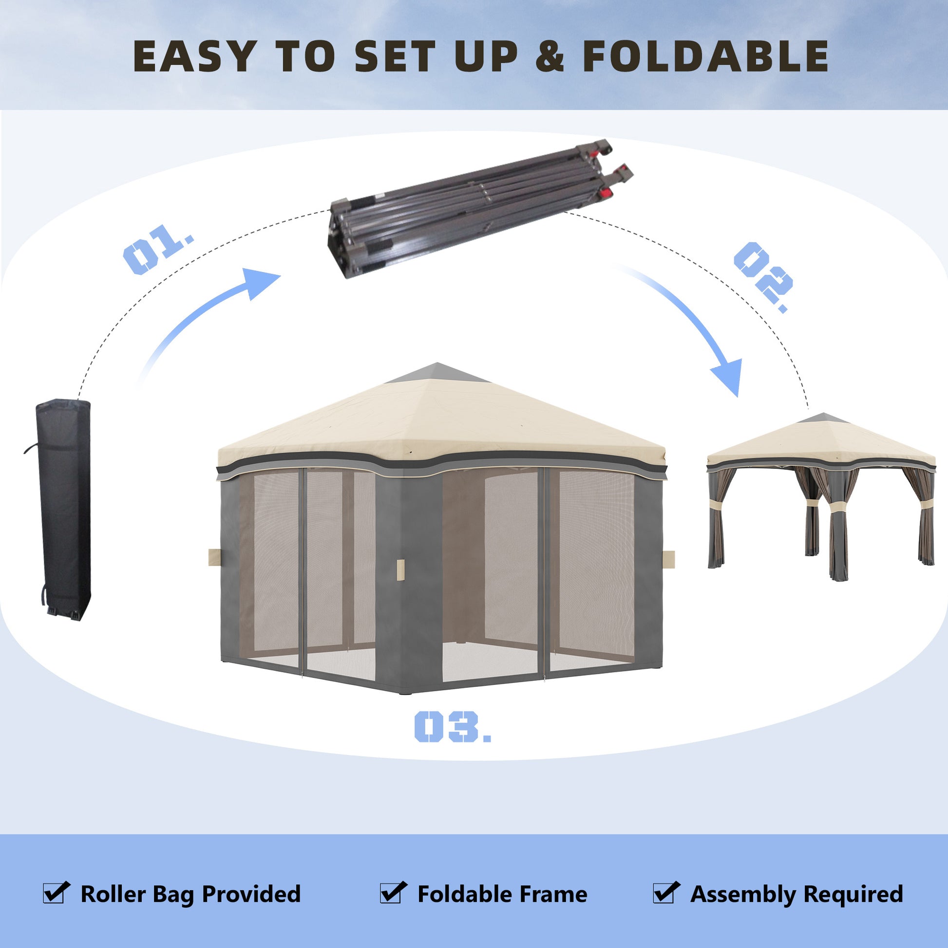 Outsunny 10' X 10' Pop Up Canopy Tent With Netting, Instant Tents For Parties, Height Adjustable, With Wheeled Carry Bag And 4 Sand Bags For Outdoor, Garden, Patio, Beige Beige Steel