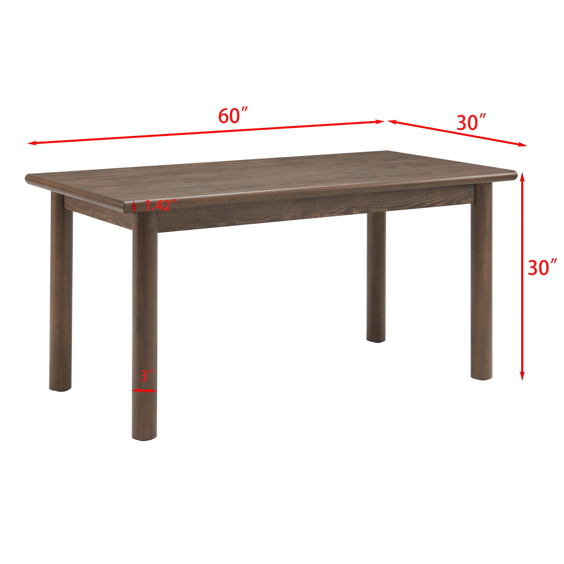 60" Rectangular Dining Table For 6 Person, Retro Kitchen Table, Wooden Dinner Room Table With Solid Wood Legs For Home Kitchen Restaurant Living Room, Ultra Easy To Assemble Walnut Solid Wood Mdf