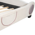 Full Size Velvet Platform Bed With Bear Shaped Headboard, With Bed End Storage Pocket, Beige Full Beige Plywood