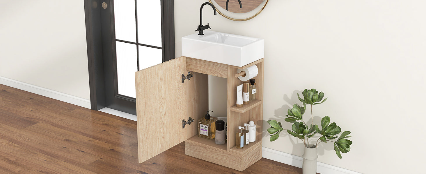 18.6" Bathroom Vanity With Sink, Bathroom Vanity Cabinet With Two Tier Shelf, Left Or Right Orientation, Natural Natural Mdf