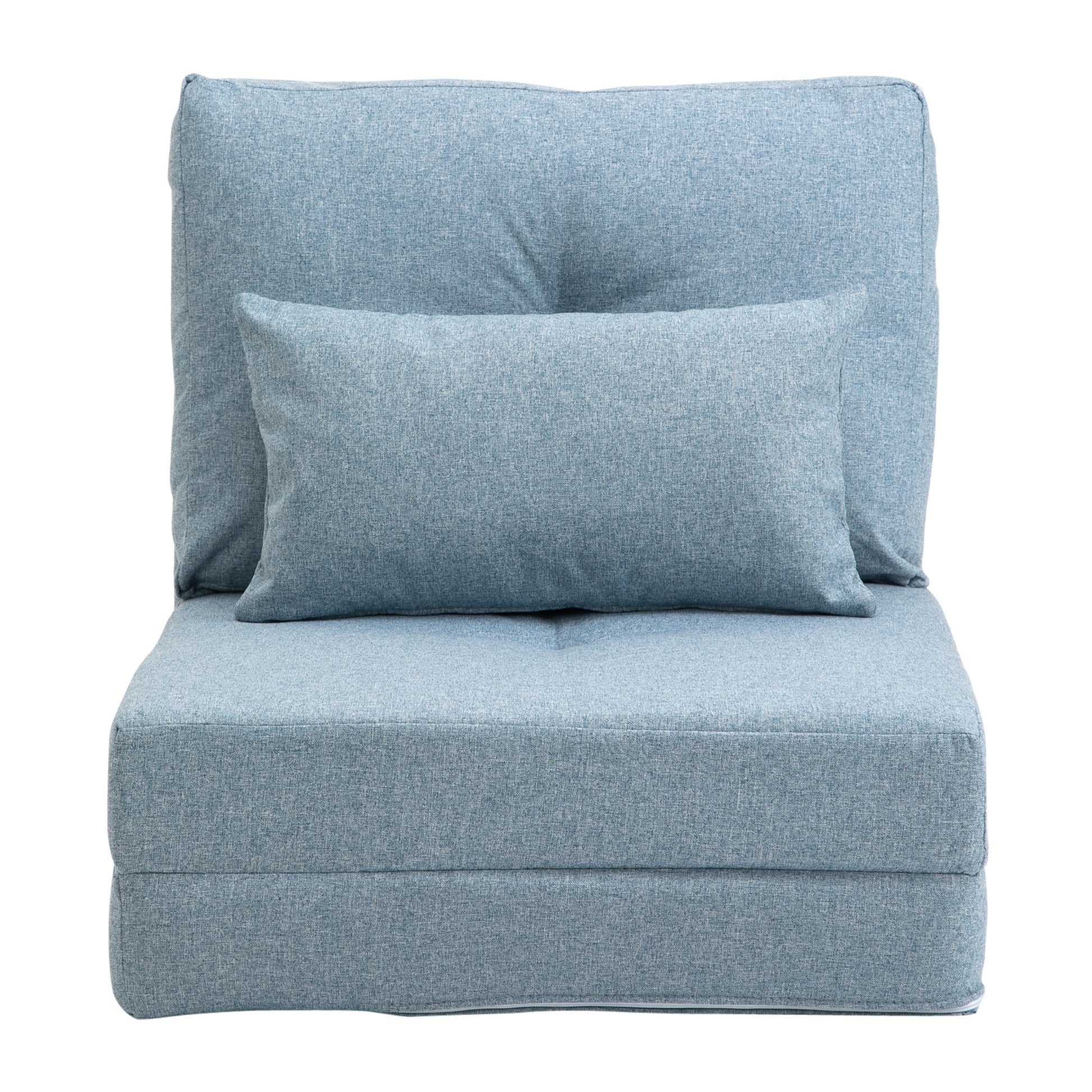 Homcom Convertible Flip Chair, Floor Lazy Sofa, Folding Upholstered Couch Bed With Adjustable Backrest, Metal Frame And Pillows For Living Room Bedroom, Blue Blue Steel