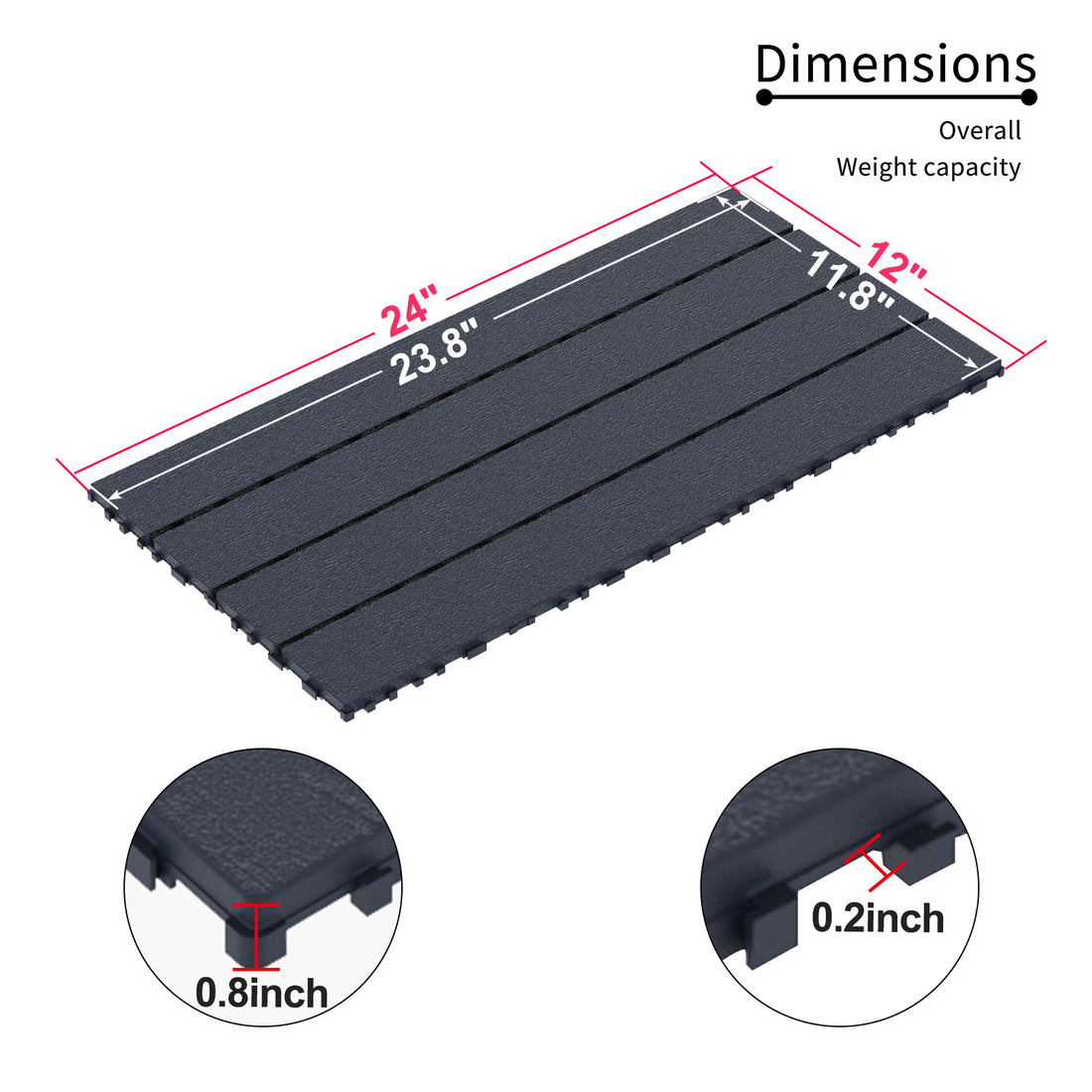 2Ft Patio Deck Tiles, Diy Module Interlocking Decking Tiles Floor Tile,Easy And Quick Installation Court Tiles For Porch Poolside Balcony Backyard 24Pcs Dark Gray Grey Polypropylene