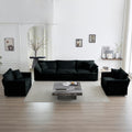 Sofa Set Of 3, 1 1 3 Seats Living Room Sofa Set, Accent Chair, Loveseat, And Three Seat Sofa Modern Style Round Arms 3 Piece Sofa Set, Black Chenille Black Chenille 5 Seat