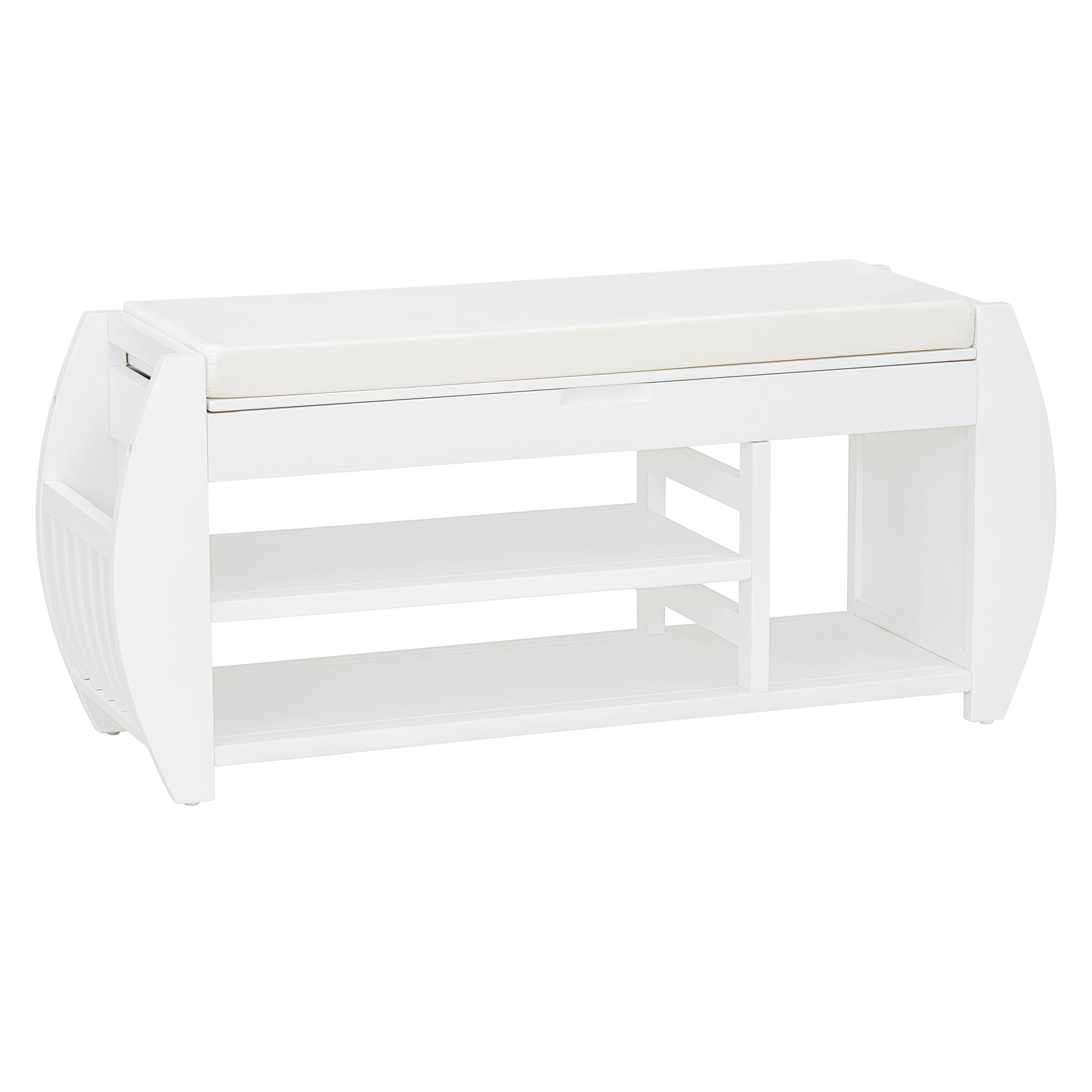 Retro Multifunctional Storage Bench With Cushion And Curved Side Panel For Entrance And Living Room Antique White Antique White Mdf