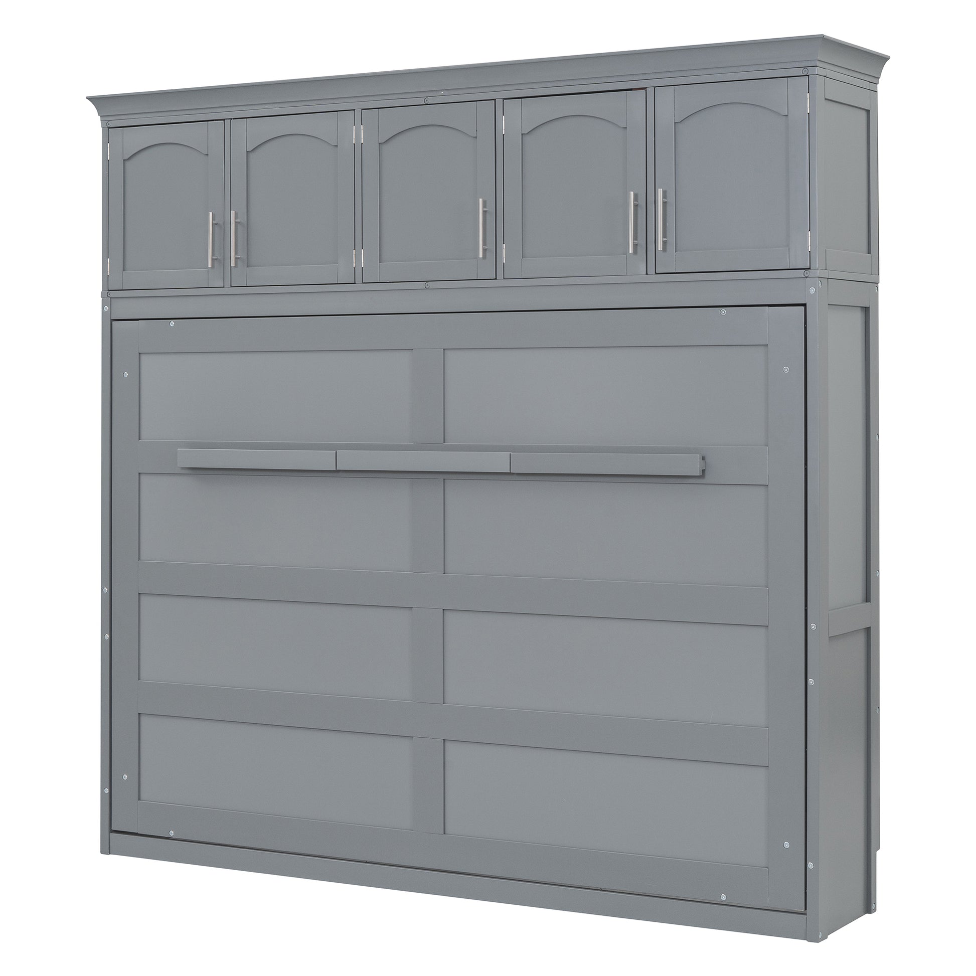 Queen Size Murphy Bed Wall Bed With Top Cabinets,Gray Queen Gray Plywood