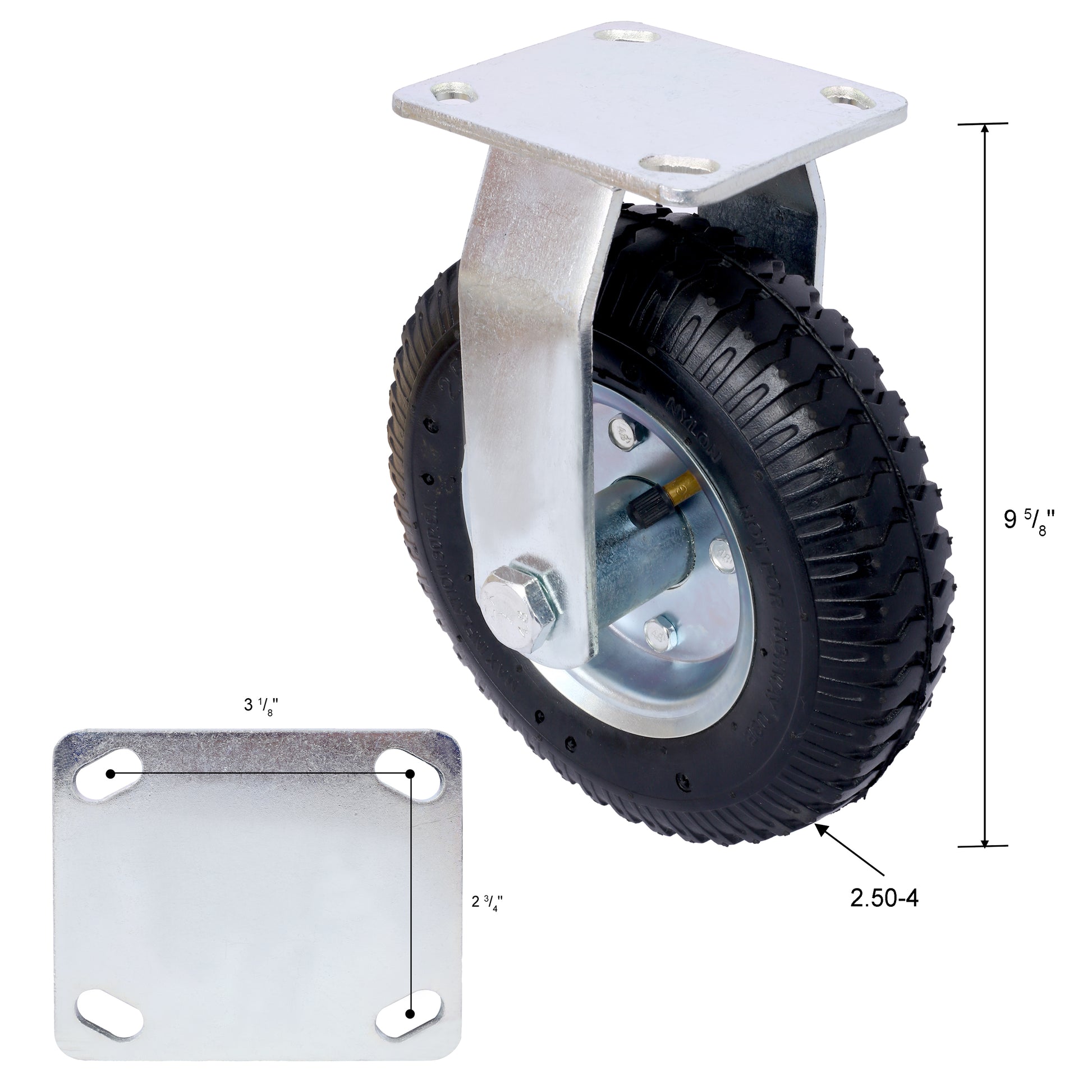 2Pcs 8In Caster Pneumatic Tire Rigrid, Caster Wheel, Swivel Plate, Steel Hub With Ball Bearings, 5 8 Inch Bore Centered Axle Black Black Rubber