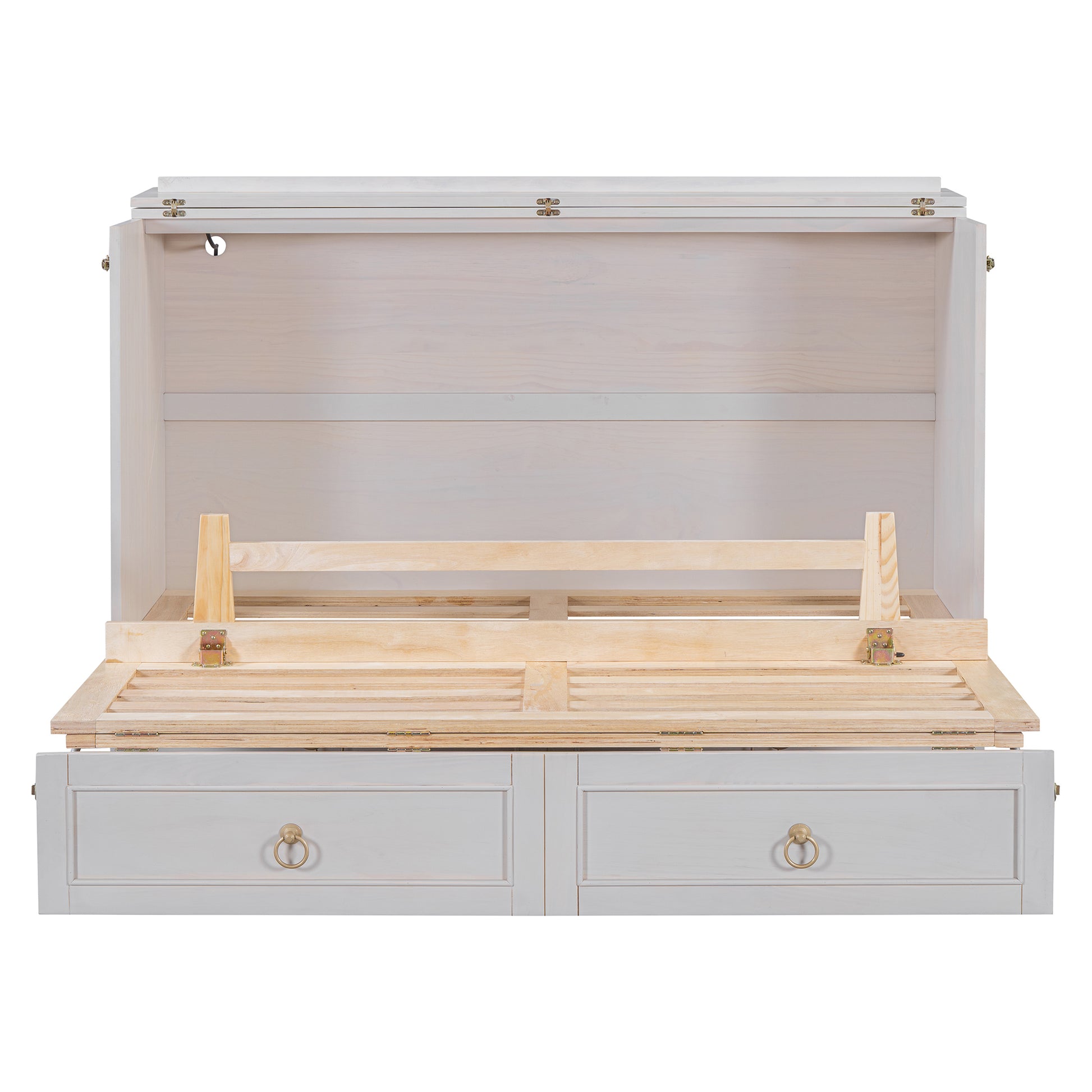 Queen Murphy Bed With Large Drawers,White Queen White Plywood