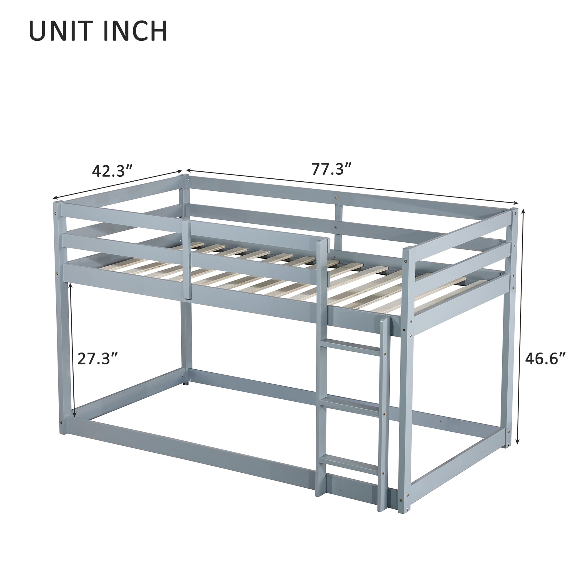 Solid Wooden, Solid Rubber Wooden Twin Over Twin Loft Bed With Ladder, With Bed Platform Of Strengthened Slatsgrey Twin Grey Rubber Wood