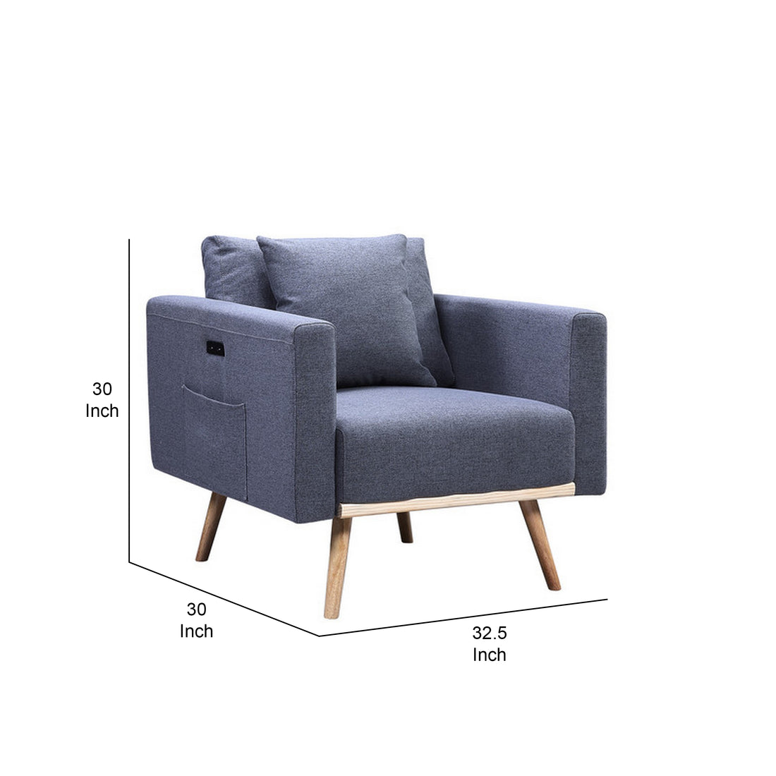 Mico 33 Inch Modern Sofa Chair With Usb Ports And Pocket, Dark Gray Fabric Gray Solid Wood