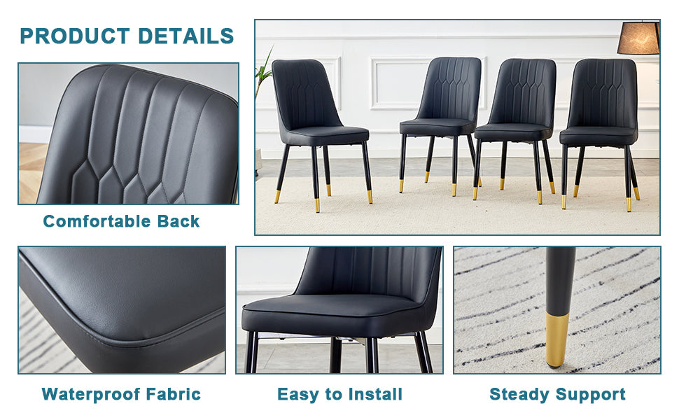 Table And Chair Set.This Modern Dining Table With Mdf Marbled Design Gives You A Luxurious And Elegant Feel.Paired With Multiple Chairs With Pu Artificial Leather Backrest Cushions And Black Legs. Black Seats 6 Mdf